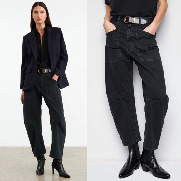 Nili Lotan Shon Carbon Grey Cotton Twill Barrel Leg Cropped Pant Size 2 - Picture 1 of 11